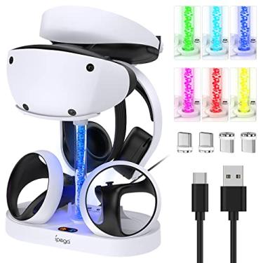 Imagem de Estação de carregamento para PS VR2 com luz RGB, suporte vertical de carregamento GORIXER para PlayStation VR2, acessórios de exibição de fone de ouvido para PSFVR2 com 4 adaptadores magnéticos tipo C