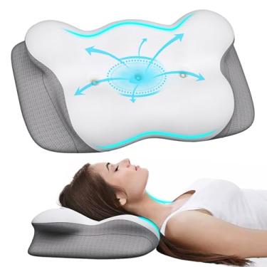 Imagem de DFENGDF Travesseiro de pescoço cervical ergonômico para pescoço, ombro, alívio de dor nas costas, travesseiro ortopédico de espuma viscoelástica para adultos, dorminhoco lateral e dorminhoco de