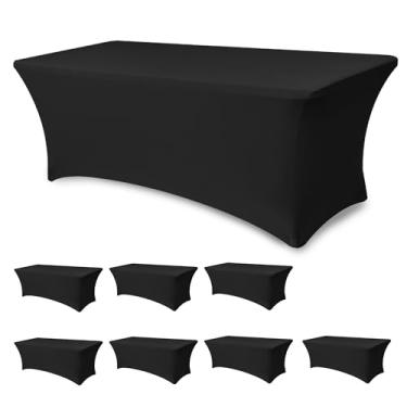 Imagem de Enjoyidea Toalhas de mesa para mesas retangulares de 1,8 m - pacote com 8 capas de mesa elásticas pretas - elastano elástico 1,8 m toalha de mesa dobrável para exibição de banquete, buffet, evento,