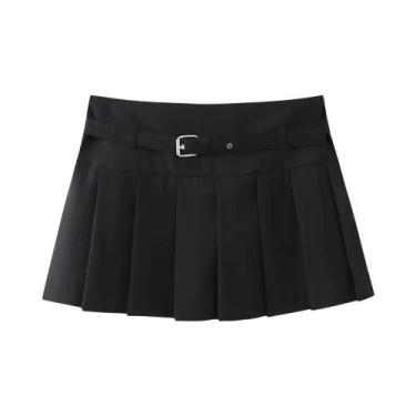 Imagem de Saia Plissada Feminina com Cinto e Zíper Lateral - Cintura Média, BR-P