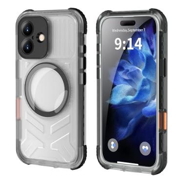 Imagem de ShellBox Case Capa de telefone à prova d'água para iPhone 16, semi-transparente, ultrafina, elegante, fosca, proteção total com protetor de lente de câmera de tela integrado, borda preta
