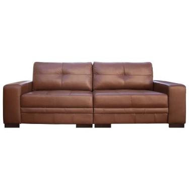Imagem de Sofá de Couro 4 lugares Monblanc Bipartido Conhaque 240cm Pés de Madei