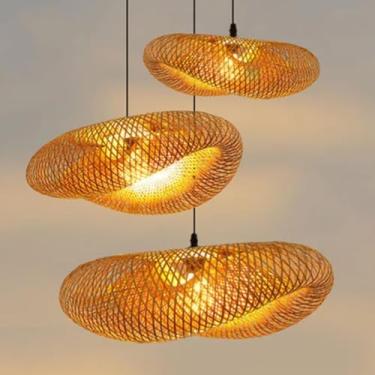 Imagem de Kit 3 Luminárias de Teto Lustre Pendente Bambu Honolulu Rústico 60cm Fibra Natural Vime Trançado Fee Utilidades