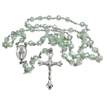 Imagem de Westmon Works Rosário facetado contas de acrílico com centro de mesa de metal Miraculous Mary e cruz, Small, Metal Acrílico, Sem Pedra Preciosa