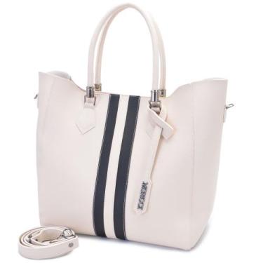 Imagem de Bolsa feminina Moncci Sacola Grande Marfim com detalhes preto