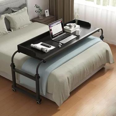 Imagem de Mesa extensível com rodas, estação de trabalho móvel ajustável em altura e comprimento, mesa de hospital na cama para cama de solteiro/casal/queen/king size