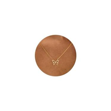 Imagem de HANLI Colar de ouro para mulheres banhado a ouro 14 K delicado colar estrela de Davi colar simples lua e estrela colar pingente círculo duplo colar estrela de David joias para meninas, Latão, Sem Pedra Preciosa