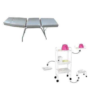 Imagem de Kit Maca Branca Estética + Carrinho Tatuagem Salão Cama - HENVIFER