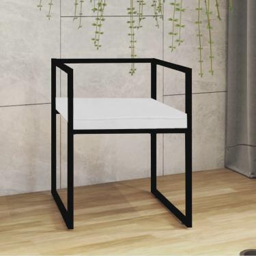 Imagem de Cadeira de Jantar Cubo Office Escritório Recepção Ferro Preto Suede Branco - Ahz Móveis
