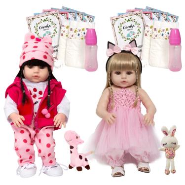Imagem de Bebê Reborn Realista Gêmeas Girafa Coelha Com Chupeta