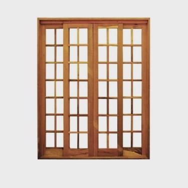 Imagem de Portal Correr Quadriculado 4 Folhas Itauba Reto com Fechadura 1,80 X 2,10 Rodam Natural