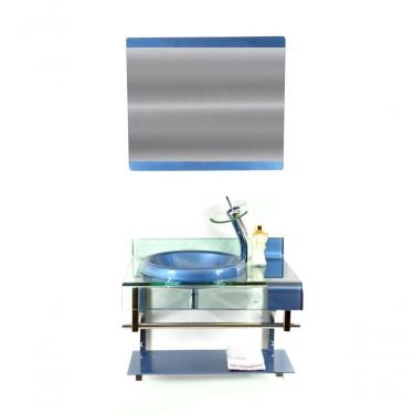 Imagem de Gabinete Vidro Banheiro Estilo Choppin Inox Cores Cor: azul; Tamanho:40cm X 40cm