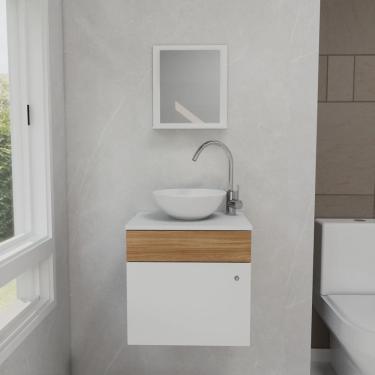 Imagem de Gabinete Armário para Banheiro Suspenso com Pia Cuba e Espelho 44cm