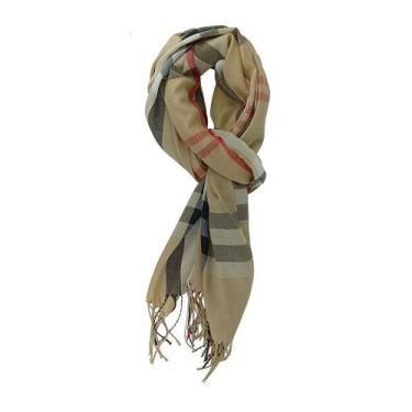 Imagem de Cachecol Xadrez Bege, Outono E Inverno Feminino, Lenço, Xale - Odell V