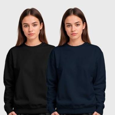 Imagem de Kit 2 Blusas de Frio Moletom Gola Redonda Feminina Benellys-Feminino