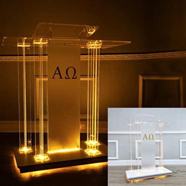 Imagem de WUHUQN Púlpitos para igrejas, pódios de púlpito de igreja com rodízios, pódio de acrílico transparente, palestras de chão, púlpito de igreja rolante, suporte de pódio portátil para discursos, sala de