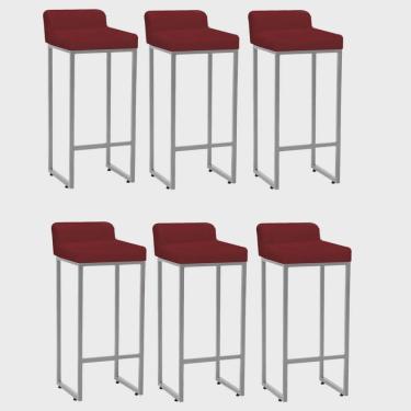 Imagem de Kit 06 Banqueta Alta Mia Com Encosto Cozinha Bistrô Bar Balcão Ferro Cinza Sintético Vermelho - Ahz Móveis