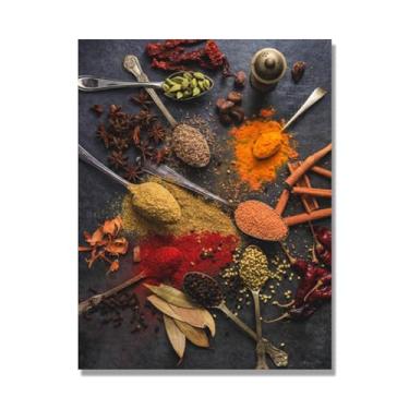 Imagem de Arte de parede colorida em tela para especiarias e colher de tempero | Decoração de cozinha vintage | Arte moderna para casa e sala de jantar (especiarias mistas 09). 50 x 65 cm - 19,7 x 25,6 pol sem