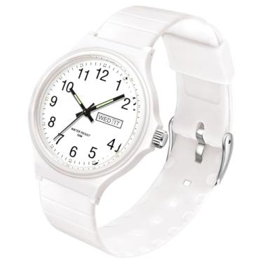 Imagem de Relógio feminino à prova d'água relógios femininos esporte relógio de pulso enfermeira analógico simples minimalista casual relógio de pulso com dia data branco preto rosa dourado verde roxo, Branco, relógio feminino