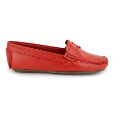 Imagem de Mocassim Feminino Conforto Couro Vermelho Drive Macio Casual Granado -