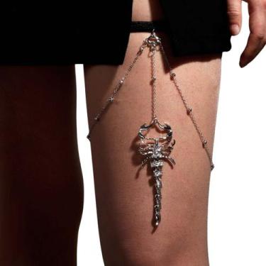 Imagem de Body Chain Corrente Coxa Strass Prata Escorpião Feminino - anjo da mam