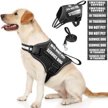 Imagem de Conjunto de colete e coleira para cães de serviço MOOGROU Black L