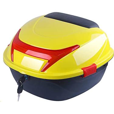 Imagem de LILINWAN Porta traseira de motocicleta, caixa superior, porta-bagagens com encosto macio, pode armazenar bagageiro bagageiro caixa de armazenamento com trava superior (amarela)