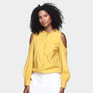 Imagem de Camisa Manga Longa Dom Ombro Vazado Com Botões Feminina-Feminino