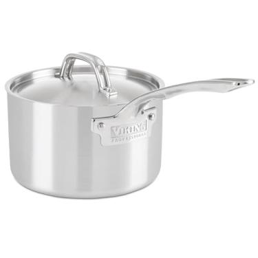 Imagem de Viking Panela de aço inoxidável de 5 camadas com tampa, panela de 3 litros, segura para lava-louças e forno, pronta para indução, acabamento acetinado