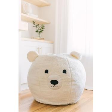 Imagem de Pufe infantil – Cadeira de lã de ovelha macia e espuma viscoelástica para meninos e meninas – Recanto aconchegante de leitura de urso polar – espreguiçadeira confortável, móveis de quarto ou sala de