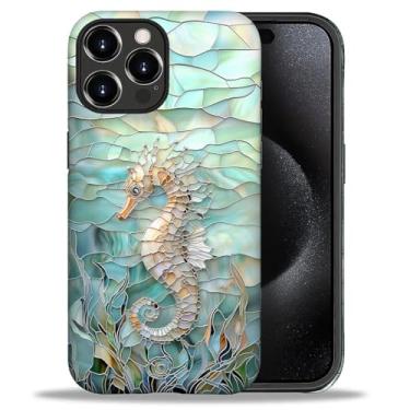 Imagem de Punmada Capa para iPhone 16 Pro Max, capa híbrida rígida à prova de choque de silicone à prova de choque para iPhone 16 Pro Max vidro submarino 3D padrão cavalo marinho