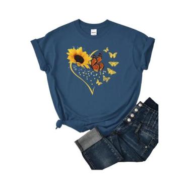 Imagem de Camisetas Femininas de Verão - Manga Curta, Estampas de Girassol, Borb