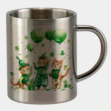 Imagem de Caneca de Inox Premium Prateada 400ml TURMA GATINHOS ST PATRICKS DAY 2