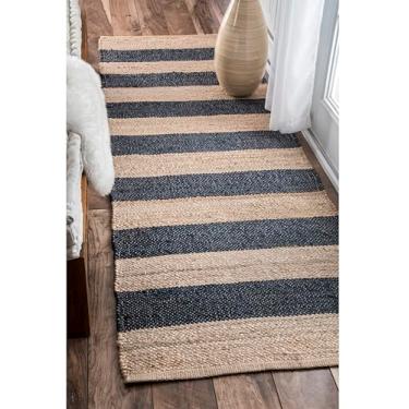 Imagem de nuLOOM Alisia Tapete Corredor de Juta com Listras Flatweave Listrado, 6 x 15 cm, Jeans