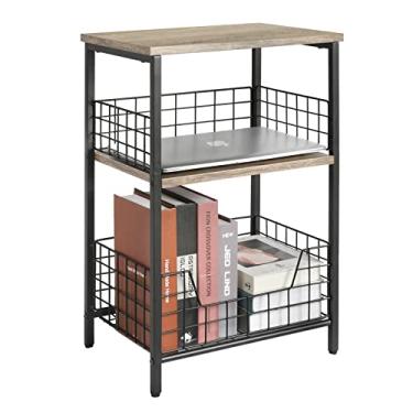 Imagem de Mesa de canto retrô industrial para mesa lateral para sala de estar, quarto, cozinha, família e escritório, moldura de metal estável (cinza e preto)