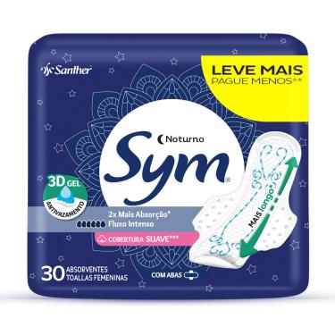 Imagem de Absorvente Sym Noturno 3D Gel Suave com Abas 30 Unidades