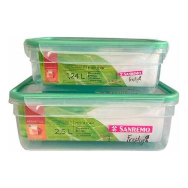 Imagem de Kit Pote Hermético 2,5l + 1,24l Freshy Alimentos Micro-ondas Sanremo