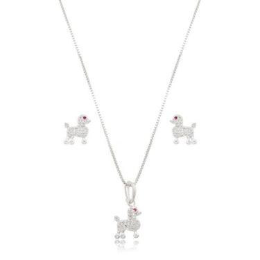 Imagem de Conjunto Colar e Brincos Cachorro Prata 925 - Atraktiva Joias, 45cm