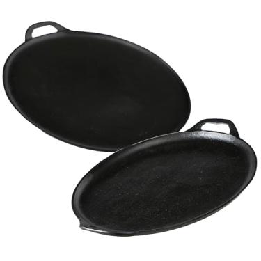 Imagem de Bandejas decorativas pretas rústicas, conjunto de 2, alumínio fundido, acabamento preto, alças, redondas, 41 e 37 cm