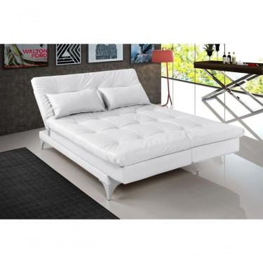 Imagem de Sofá Cama Versátil 3 Lugares Império Reclinável Pés De Alumínio Espuma D33 Corano Branco 036