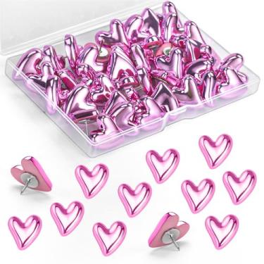 Imagem de GOOLADA 36 peças de pinos decorativos rosa, tachinhas de coração fofas, pinos fofos para quadro de avisos, quadro de avisos, parede de cubículo, decoração de escritório em casa