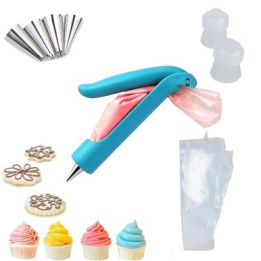 Imagem de Kit de decoração de bolo de 11 peças – Suprimentos de caneta azul DIY para decoração de bolos com 4 pontas de formatos diferentes, 4 sacos decorativos de bicos e 2 acopladores de canetas de gelo