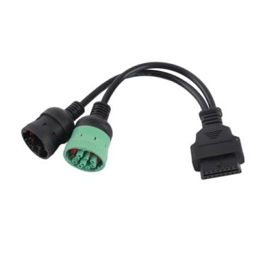 Imagem de GRCFUMO J1708 6 PIN e J1939 9 PIN para OBD2 Adaptador feminino de 16 pinos, cabo de diagnóstico Y, adaptador de porta de diagnóstico ECM para trailers de ônibus de caminhões