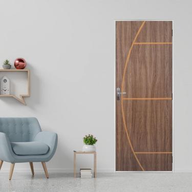 Imagem de Kit Porta De Madeira Decorada 215X75Cm Com Batente De Aço 06Cm Gaúcha Mgm Carvalho Quebec