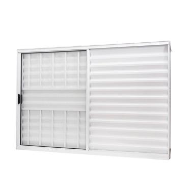 Imagem de Janela De Alumínio Veneziana 100x120cm 3 Folhas Com Grade E Vidro Liso Slim Modular Ramassol Branco