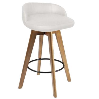 Imagem de Banqueta Alta Com Encosto Berlim Base Giratória Madeira Linho Cinza Claro