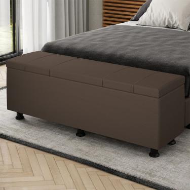 Imagem de Baú Sapateira Estofada Casal King Size 195 Cm Venus Corino Skybox Cor Marrom