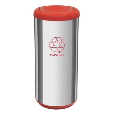 Imagem de Lixeira Cápsula Tramontina Com Tampa Basculante Selecta Plus 94539-202 Inox E Vermelho