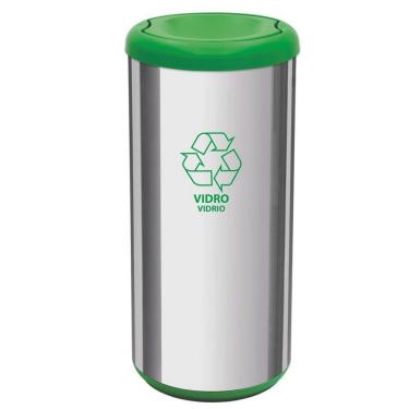Imagem de Lixeira Cápsula Tramontina 40 Litros Com Tampa Basculante Selecta Plus 94539-205 Inox Com Verde