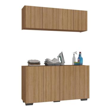 Imagem de Conjunto Lavanderia Multiuso Armário Aéreo E Balcão Mp5054 Rustic preto